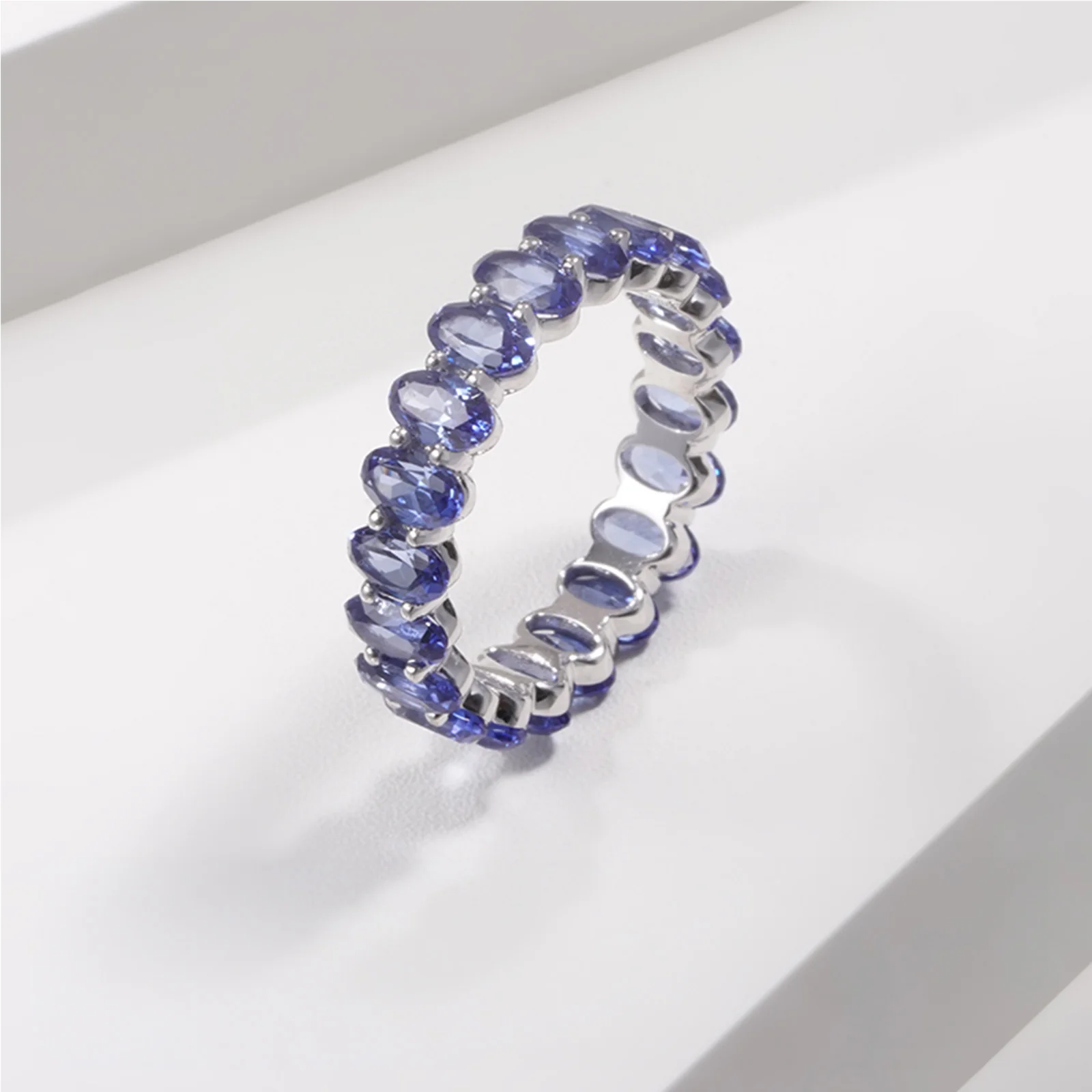LAB GROWN SAPPHIRE GEMSTONE BLUE ETERNITY RING IN 14K SOLID GOLD - Image 13
