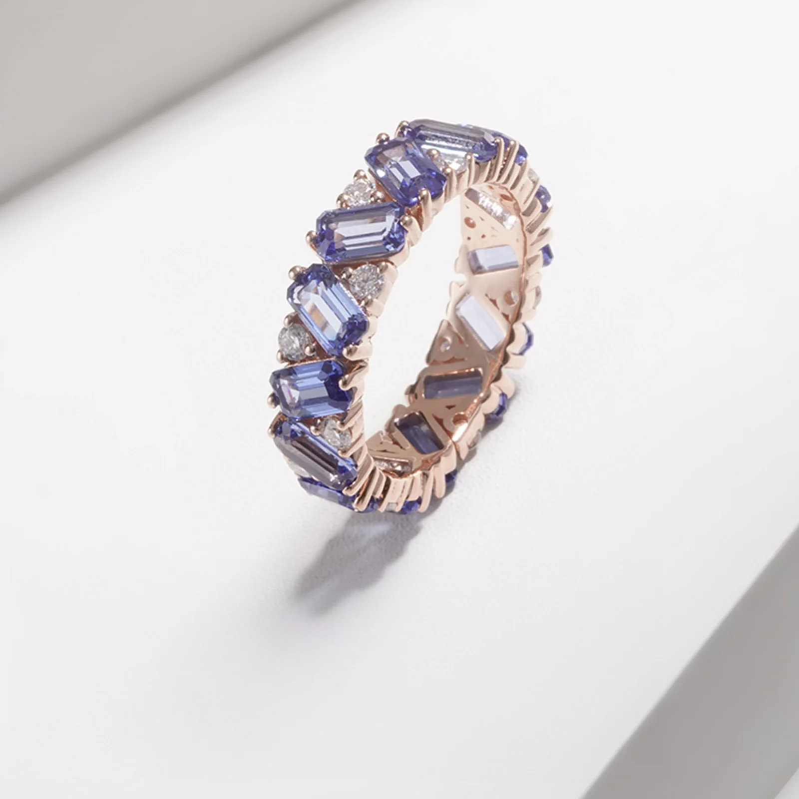 LAB GROWN SAPPHIRE GEMSTONE BLUE ETERNITY RING IN 14K SOLID GOLD - Image 14
