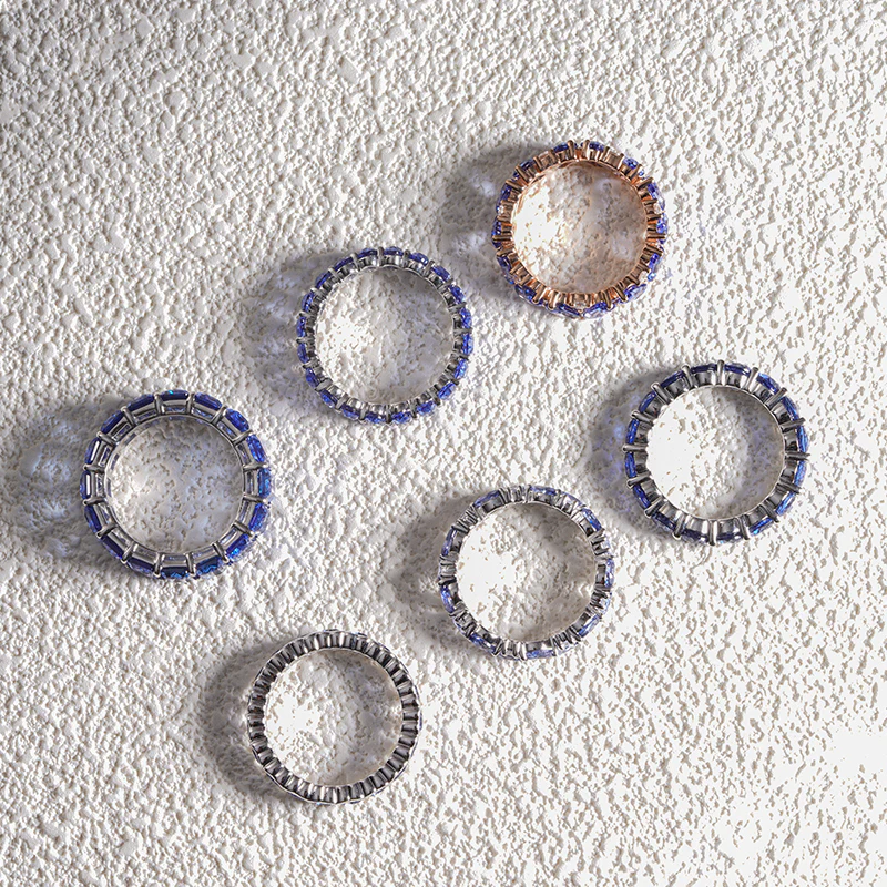 LAB GROWN SAPPHIRE GEMSTONE BLUE ETERNITY RING IN 14K SOLID GOLD - Image 3