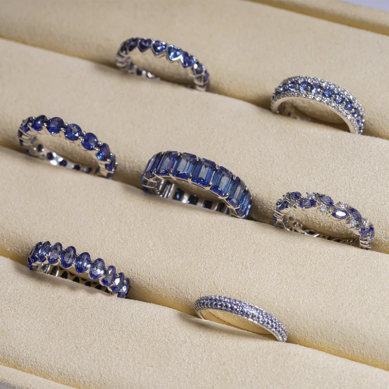 LAB GROWN SAPPHIRE GEMSTONE BLUE ETERNITY RING IN 14K SOLID GOLD - Image 4