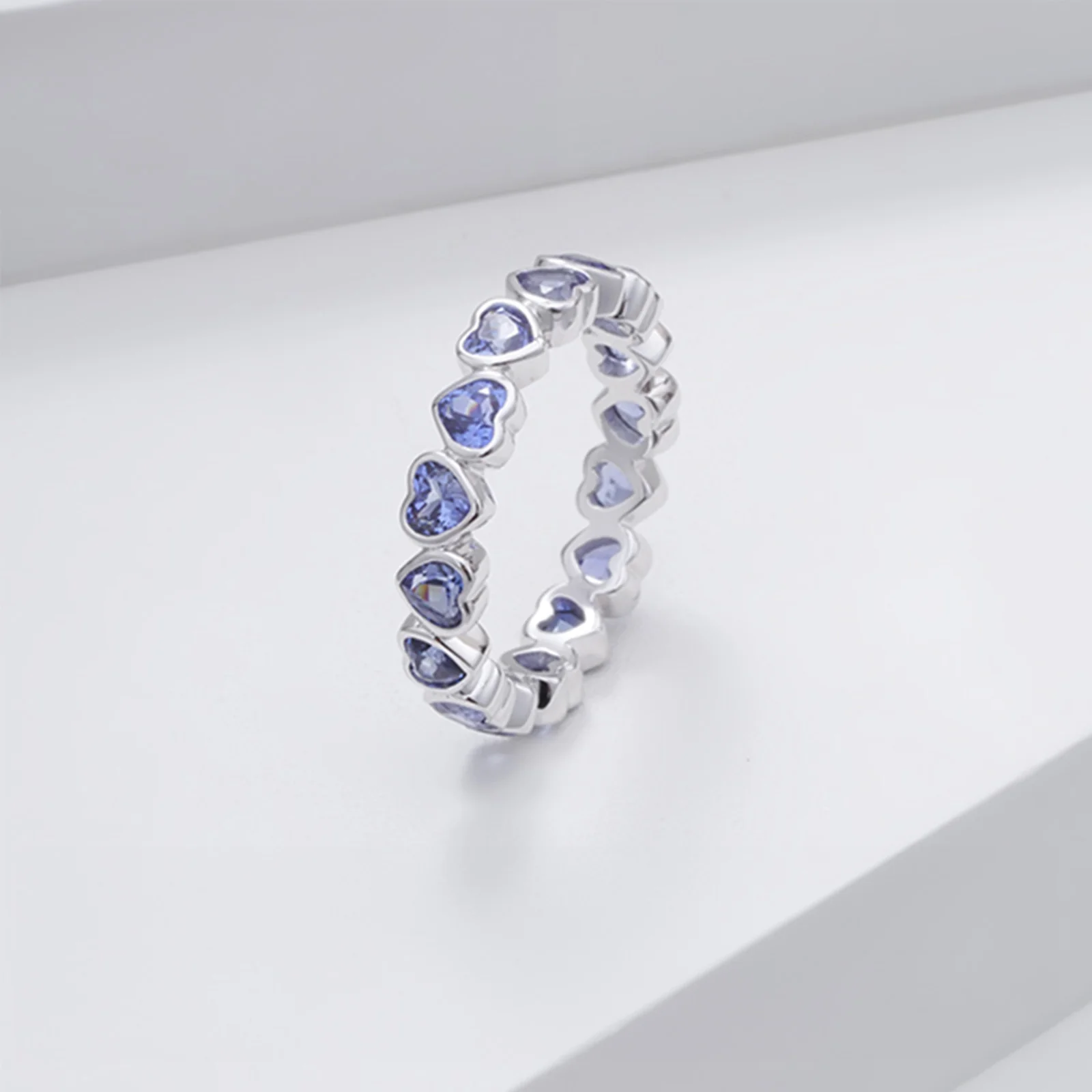 LAB GROWN SAPPHIRE GEMSTONE BLUE ETERNITY RING IN 14K SOLID GOLD - Image 5