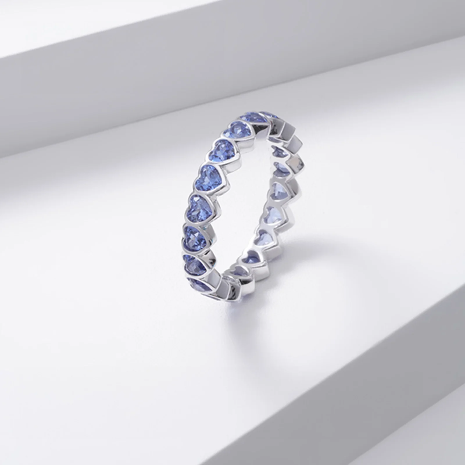 LAB GROWN SAPPHIRE GEMSTONE BLUE ETERNITY RING IN 14K SOLID GOLD - Image 6
