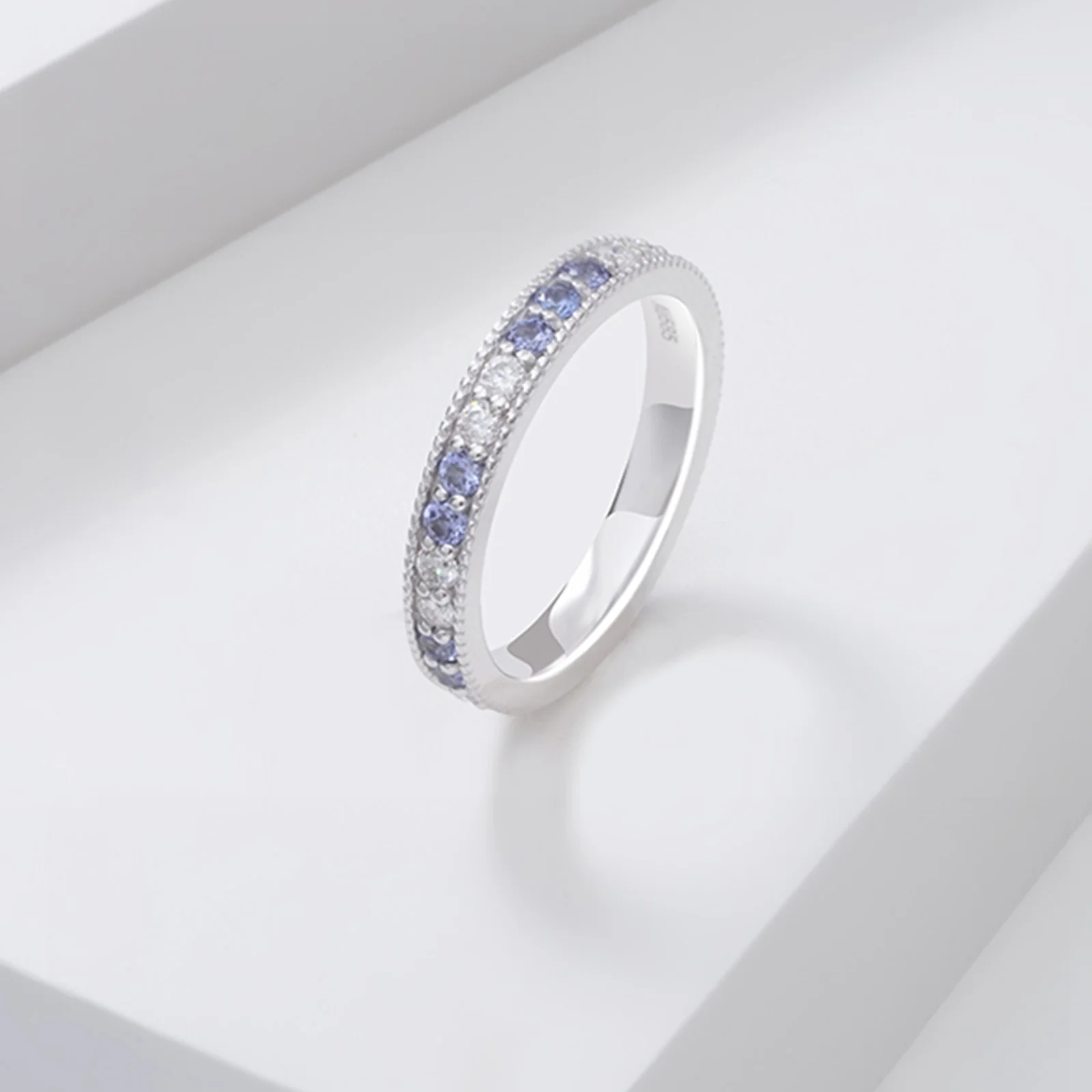LAB GROWN SAPPHIRE GEMSTONE BLUE ETERNITY RING IN 14K SOLID GOLD - Image 7