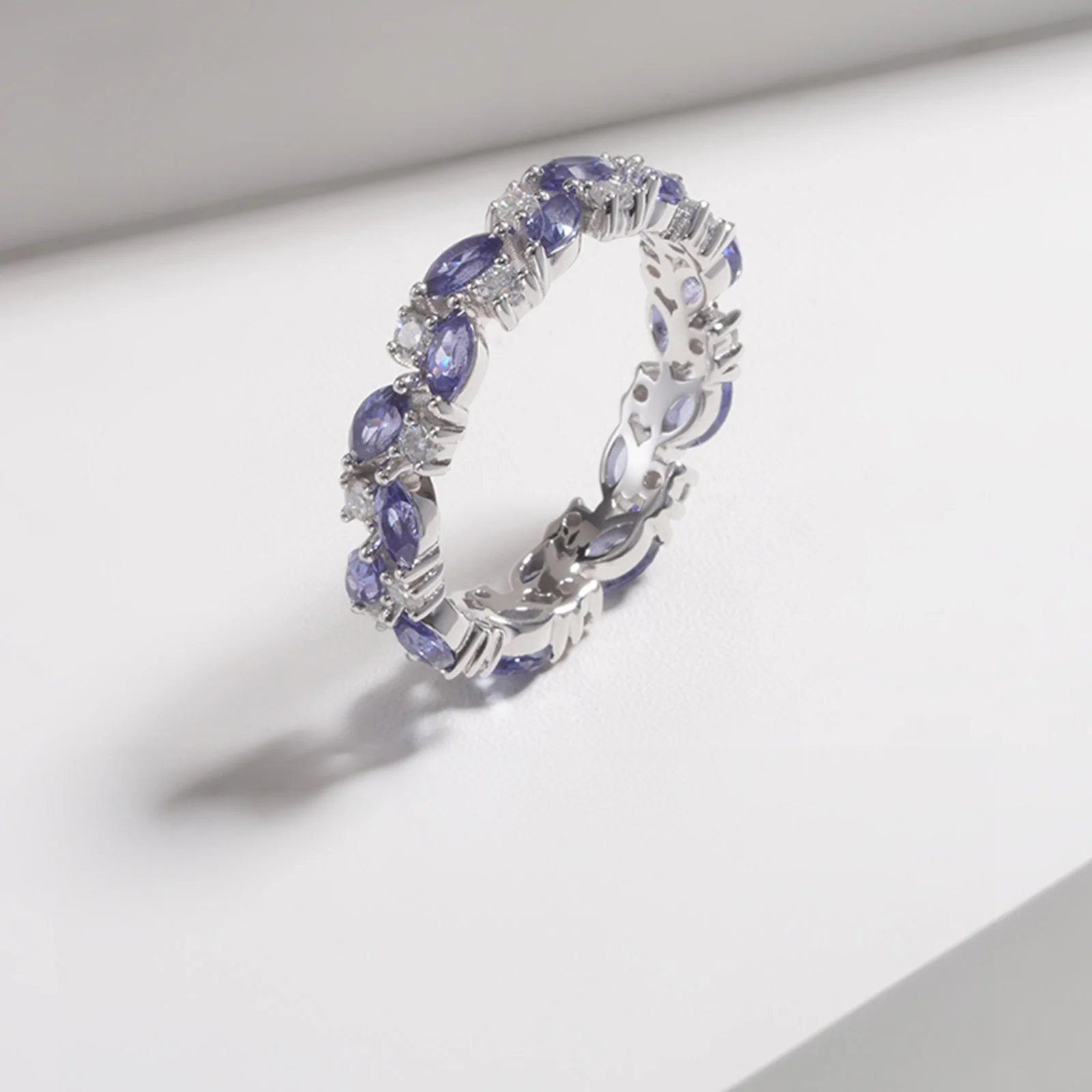 LAB GROWN SAPPHIRE GEMSTONE BLUE ETERNITY RING IN 14K SOLID GOLD - Image 8
