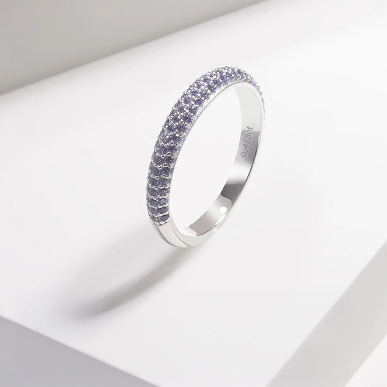 LAB GROWN SAPPHIRE GEMSTONE BLUE ETERNITY RING IN 14K SOLID GOLD - Image 9