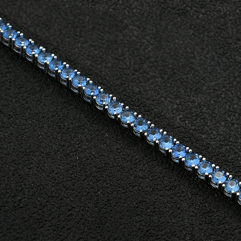 BLUE MOISSANITE DIAMOND TENNIS CHAIN NECKLACE/BRACELET IN STERLING SILVER - Image 4