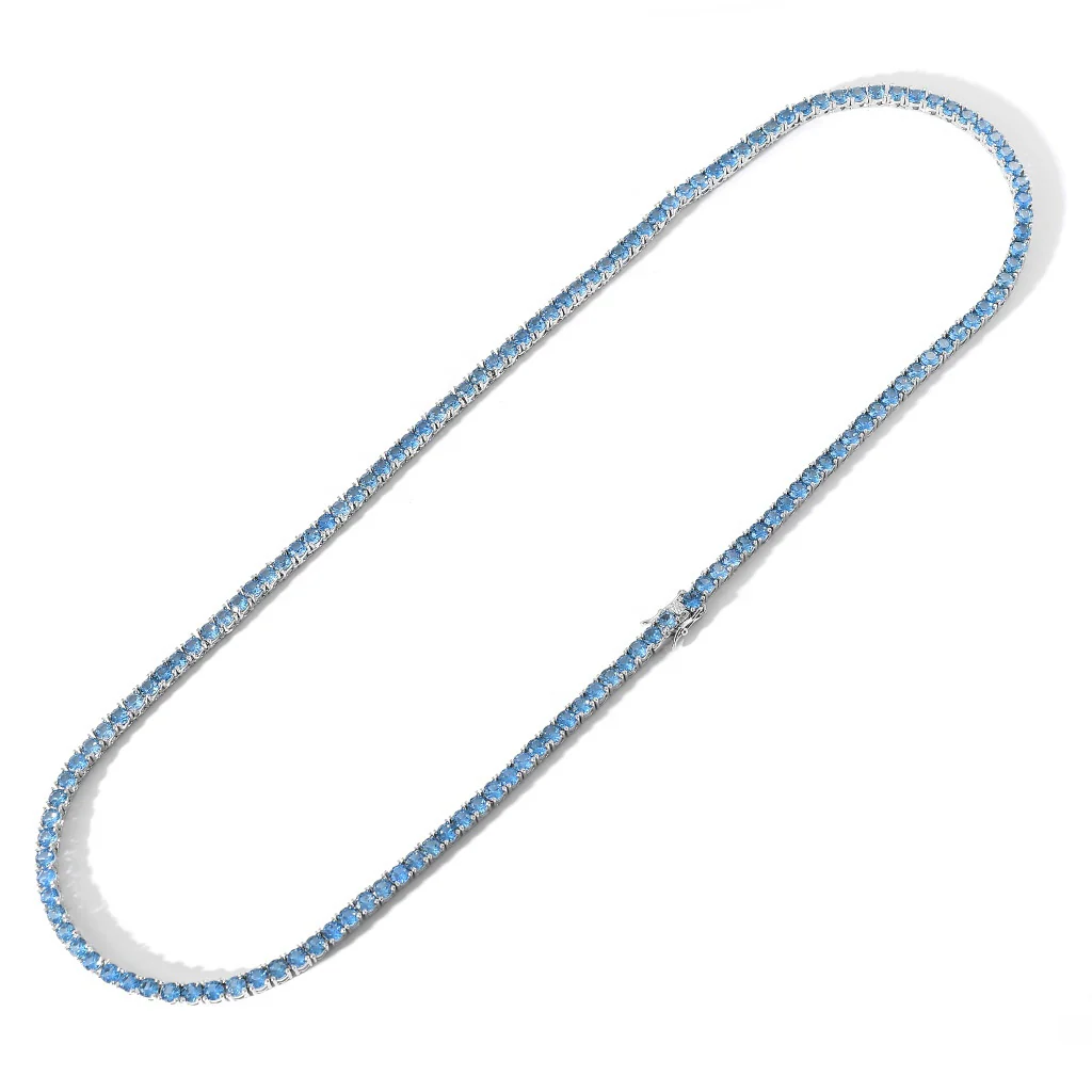 BLUE MOISSANITE DIAMOND TENNIS CHAIN NECKLACE/BRACELET IN STERLING SILVER - Image 5