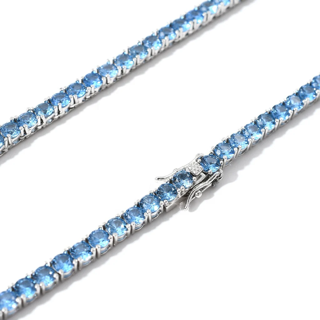 BLUE MOISSANITE DIAMOND TENNIS CHAIN NECKLACE/BRACELET IN STERLING SILVER - Image 6