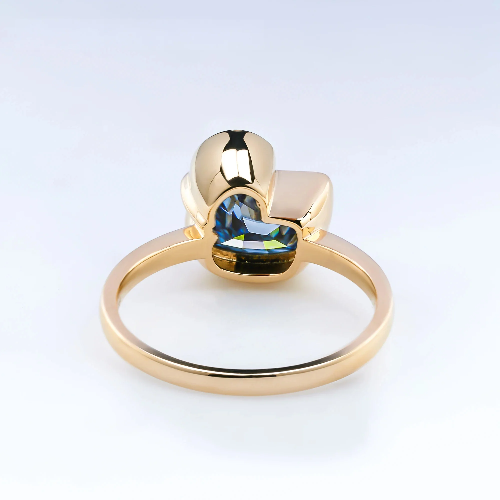 BLUE MOISSANITE DUCK CUT ENGAGEMENT RING IN SOLID GOLD - Image 2