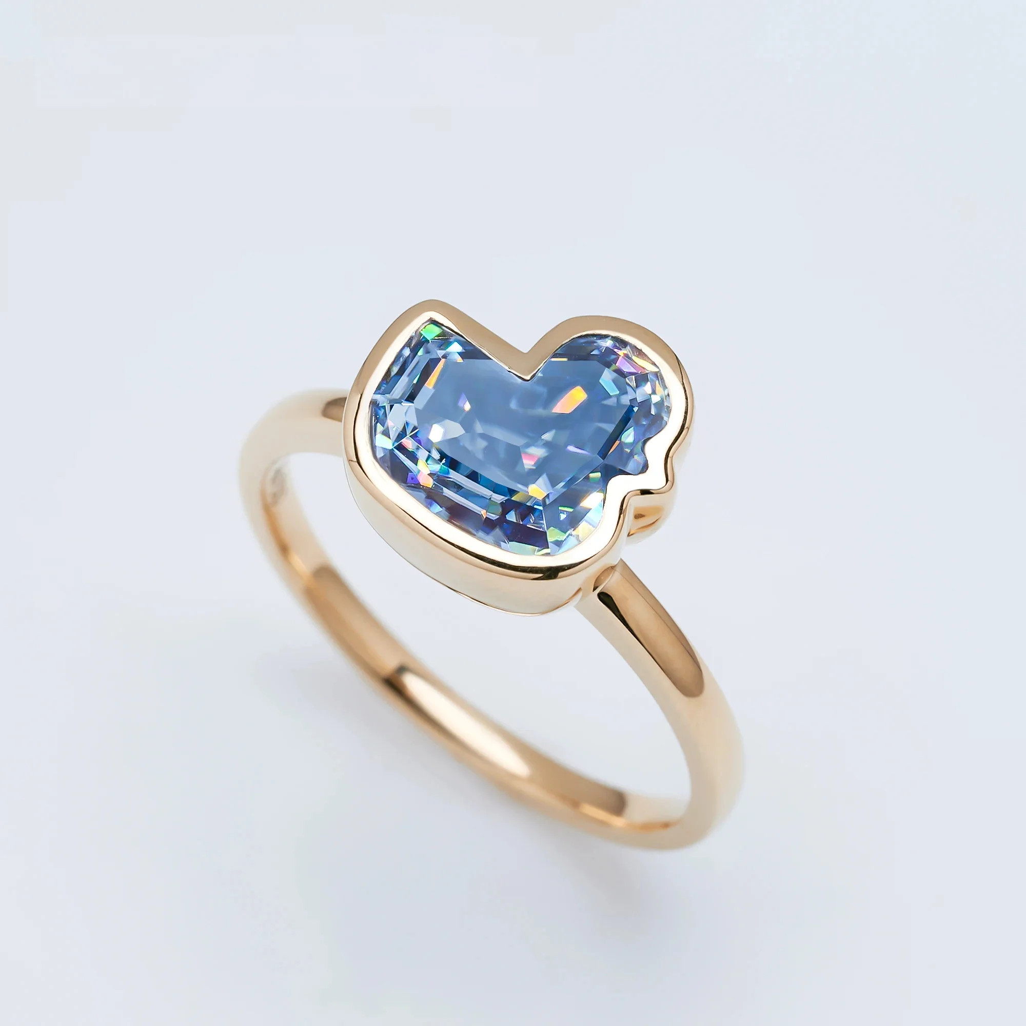 BLUE MOISSANITE DUCK CUT ENGAGEMENT RING IN SOLID GOLD - Image 3