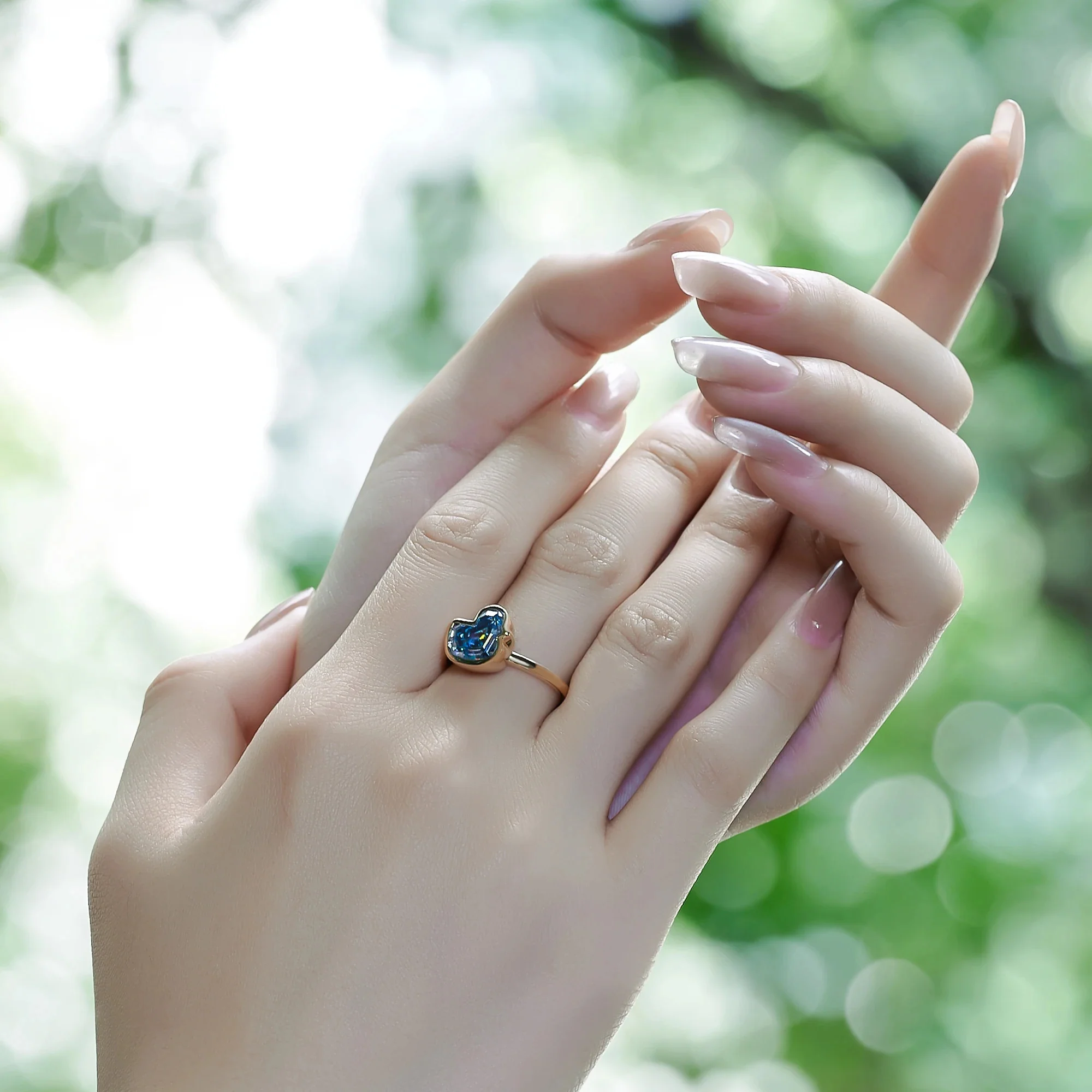 BLUE MOISSANITE DUCK CUT ENGAGEMENT RING IN SOLID GOLD - Image 4