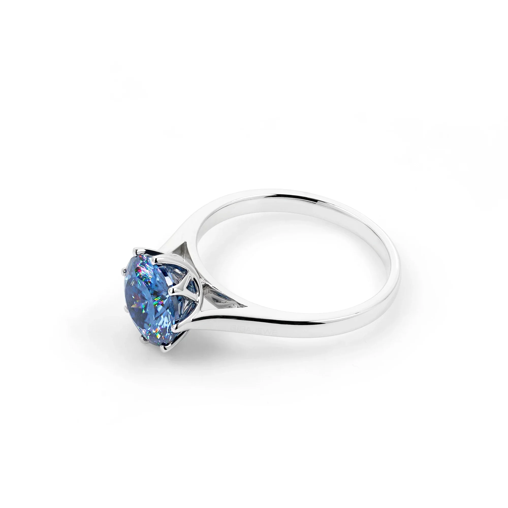 BLUE MOISSANITE PORTUGUESE CUT SOLITAIRE ENGAGEMENT RING IN SOLID GOLD - Image 2