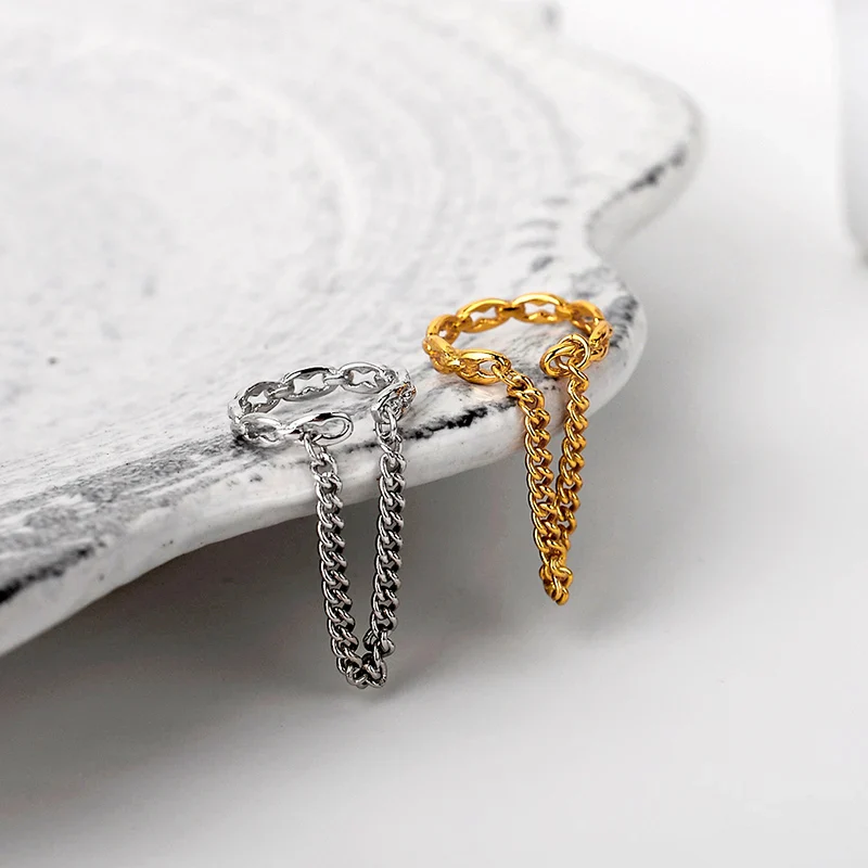 CHAIN DROP EAR CUFF EARRING IN STERLING SILVER