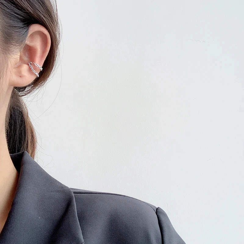 CHAIN DROP EAR CUFF EARRING IN STERLING SILVER - Image 6