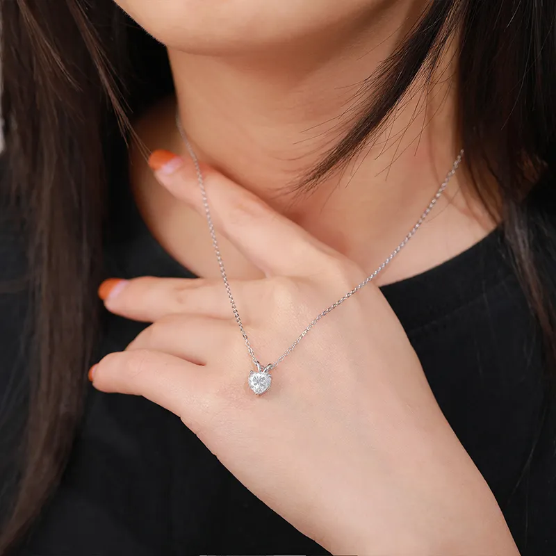 CLASSIC 1CT HEART CUT MOISSANITE DIAMOND PENDANT NECKLACE FOR WOMEN IN STERLING SILVER - Image 3