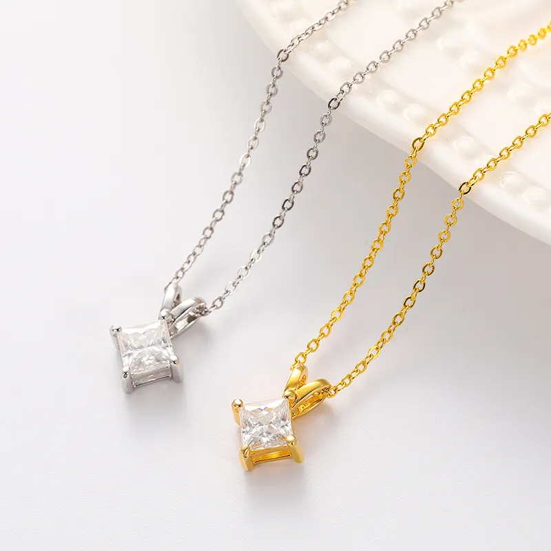 CLASSIC 1CT PRINCESS CUT MOISSANITE PENDANT NECKLACE IN STERLING SILVER - Image 3