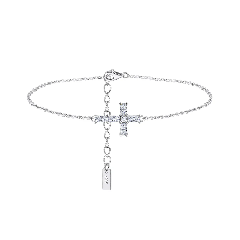 CLASSIC MOISSANITE CROSS CHAIN BRACELET IN STERLING SILVER - Image 5