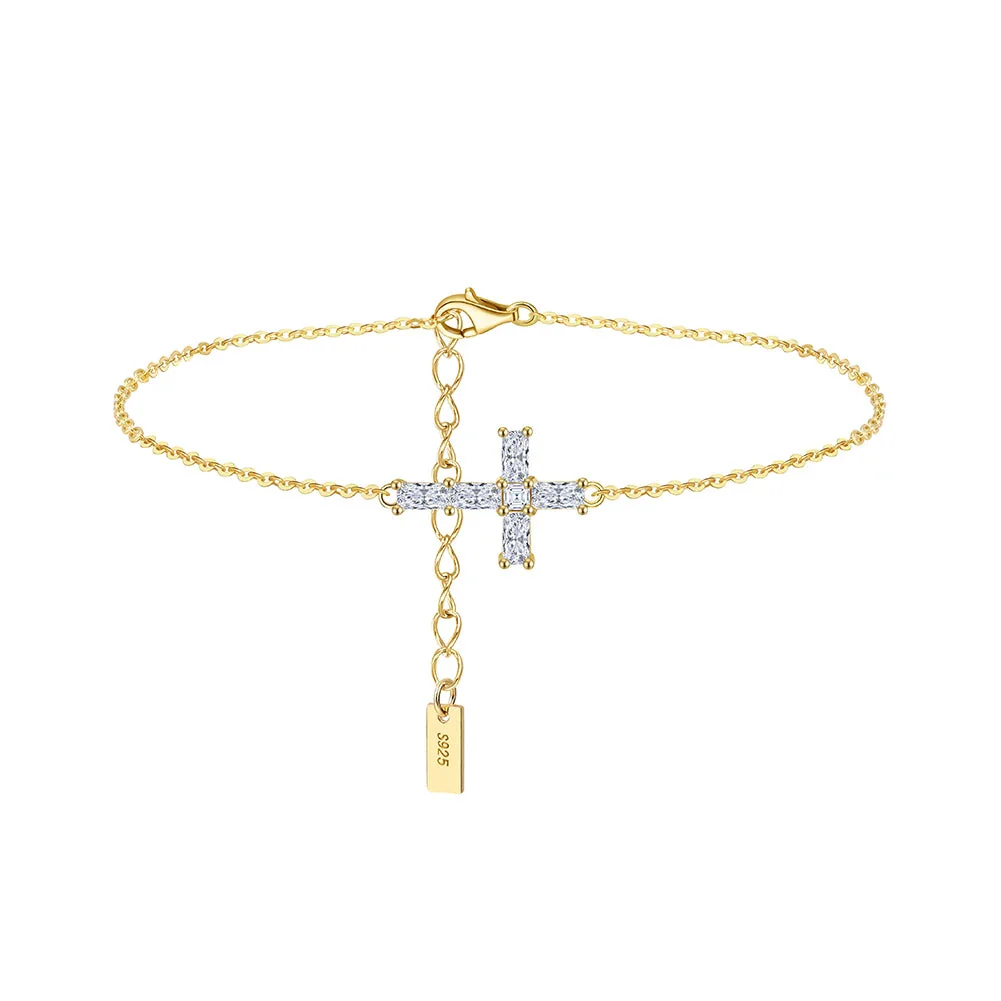 CLASSIC MOISSANITE CROSS CHAIN BRACELET IN STERLING SILVER - Image 6