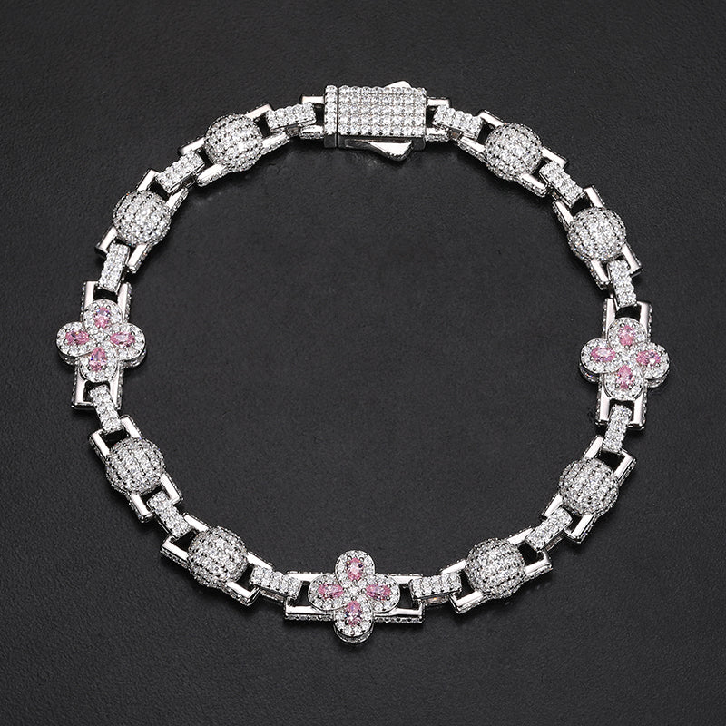 COLORED MOISSANITE FOUR LEAF CLOVER AND BEAD BRACELET IN STERLING SILVER - Image 2