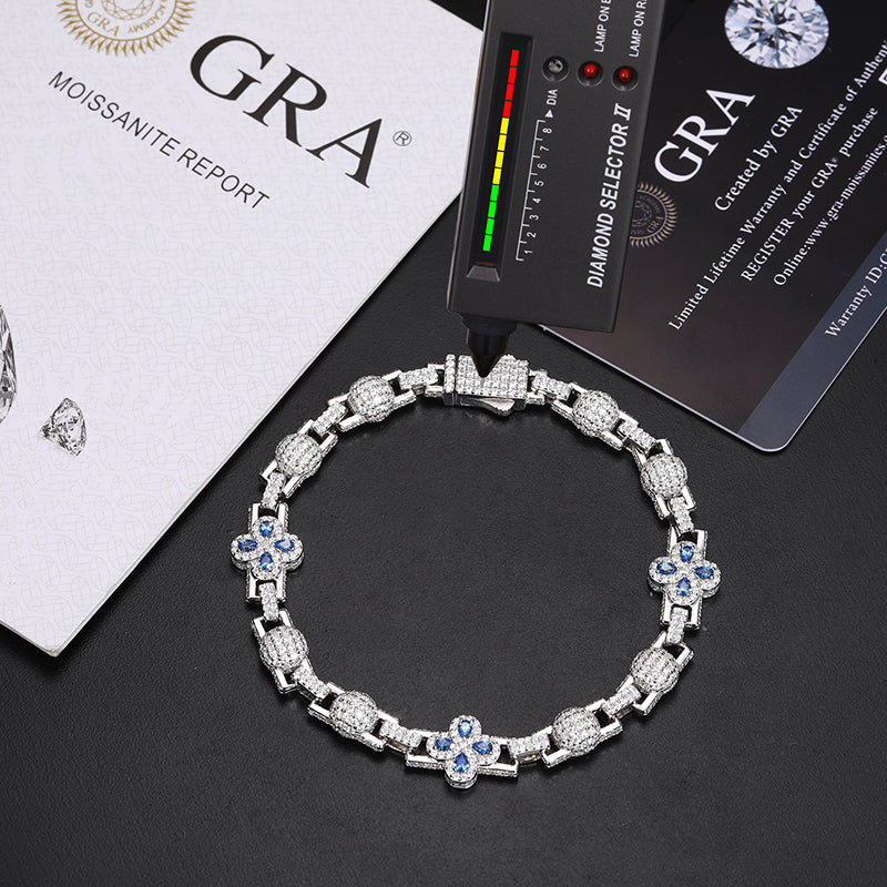 COLORED MOISSANITE FOUR LEAF CLOVER AND BEAD BRACELET IN STERLING SILVER - Image 6