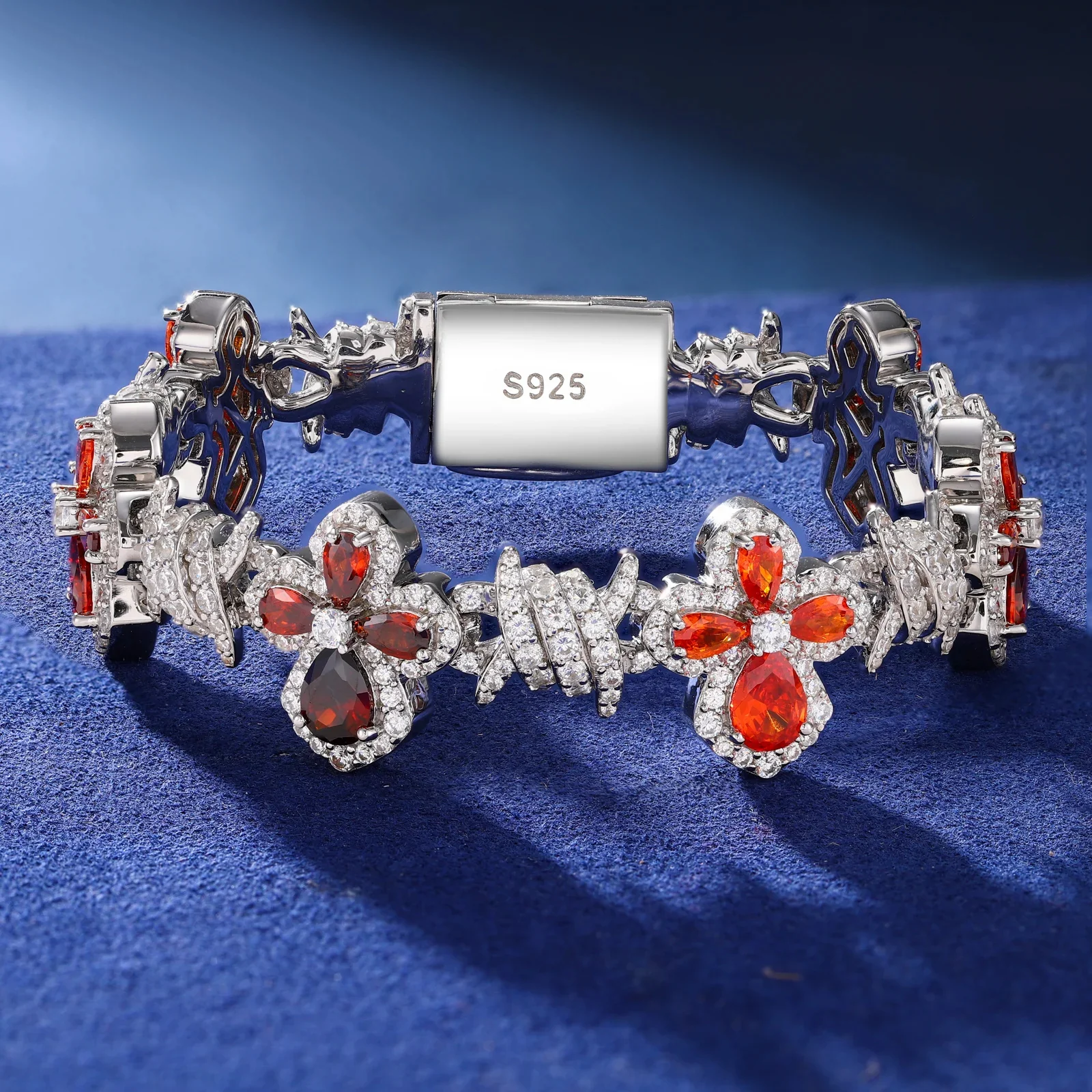 COLORED MOISSANITE FOUR LEAF CLOVER BRACELET IN STERLING SILVER - Image 2