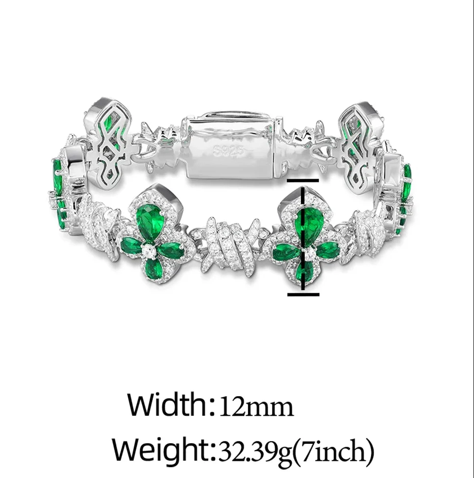 COLORED MOISSANITE FOUR LEAF CLOVER BRACELET IN STERLING SILVER - Image 8