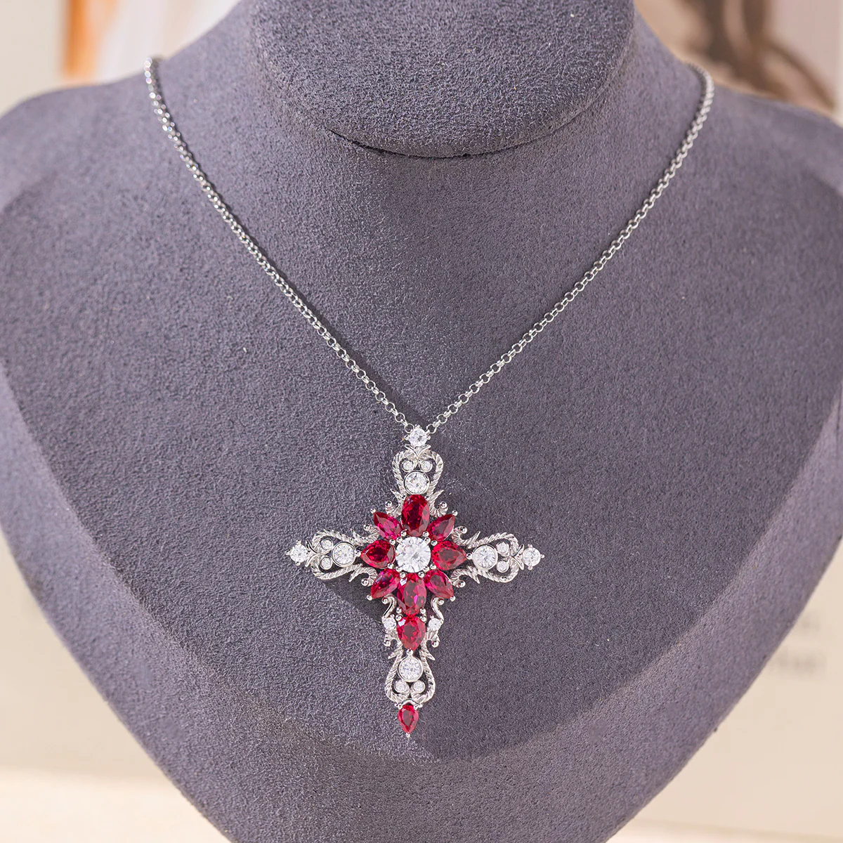 CORUNDUM LAB GROWN RUBY PENDANT IN STERLING SILVER - Image 3