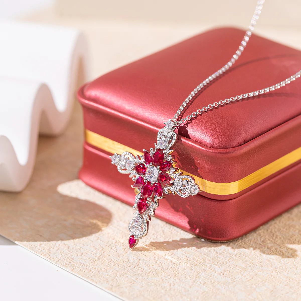 CORUNDUM LAB GROWN RUBY PENDANT IN STERLING SILVER - Image 4
