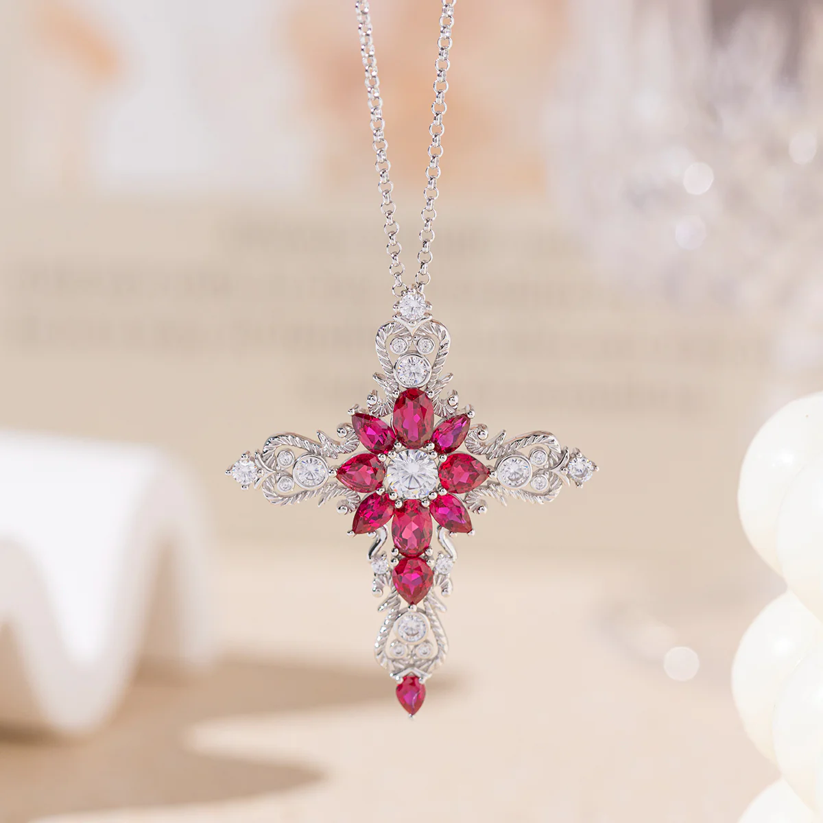 CORUNDUM LAB GROWN RUBY PENDANT IN STERLING SILVER - Image 5