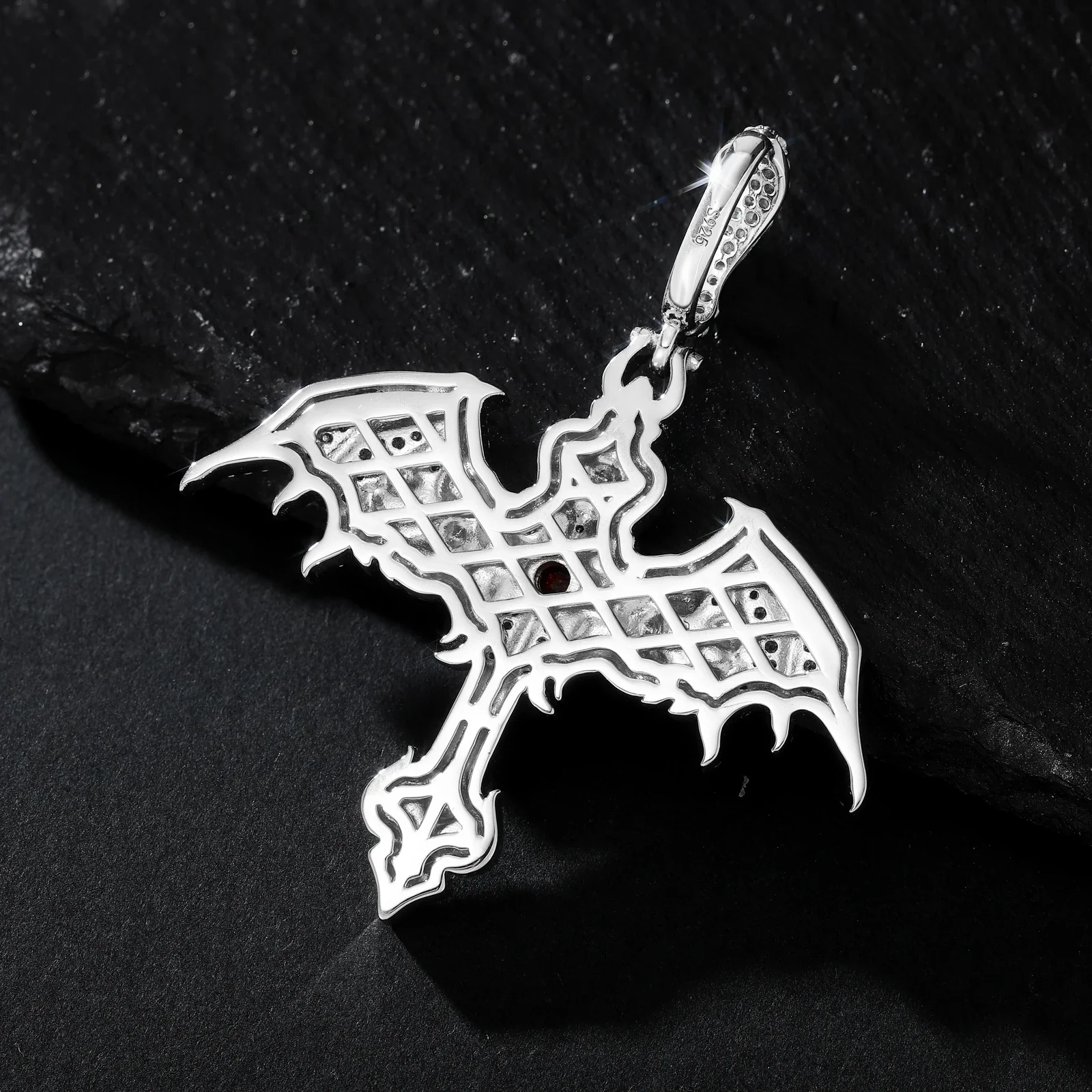 CRIMSON DOMINION WINGED CROSS MOISSANITE PENDANT IN STERLING SILVER - Image 3