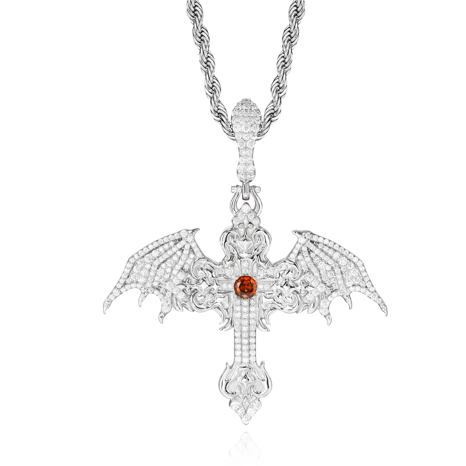 CRIMSON DOMINION WINGED CROSS MOISSANITE PENDANT IN STERLING SILVER - Image 6