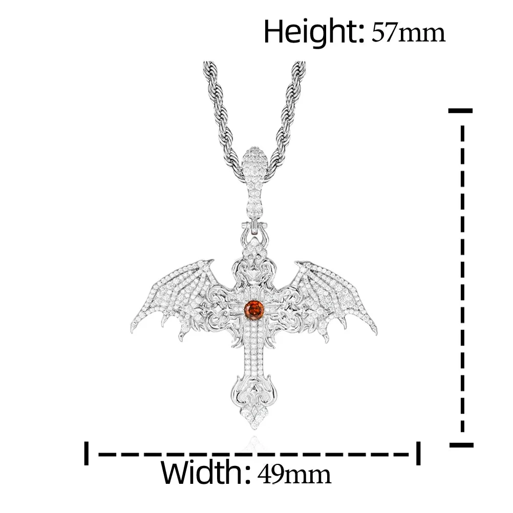 CRIMSON DOMINION WINGED CROSS MOISSANITE PENDANT IN STERLING SILVER - Image 8