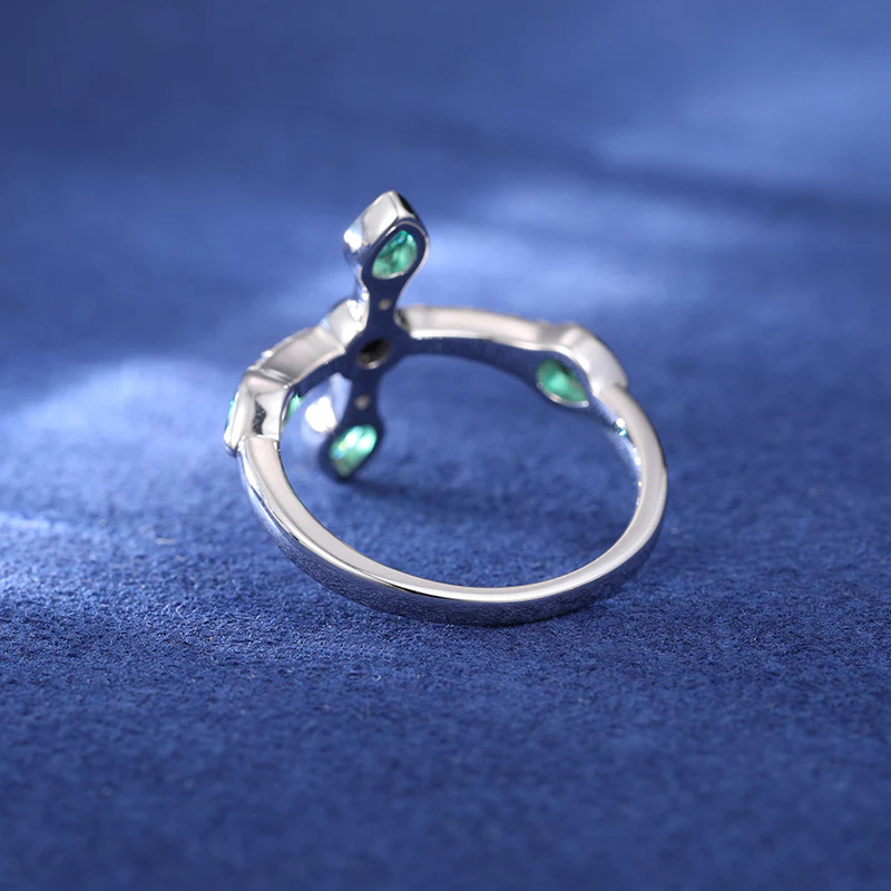 CROSS MOISSANITE DIAMOND WITH GREEN ZIRCONIA RING IN STERLING SILVER - Image 5