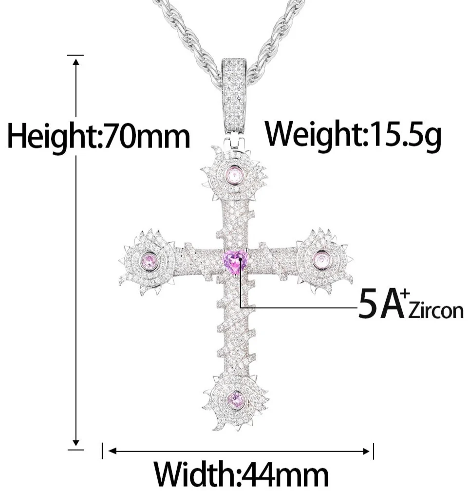 CROSS MOISSANITE THORN PINK CZ PENDANT IN STERLING SILVER - Image 7