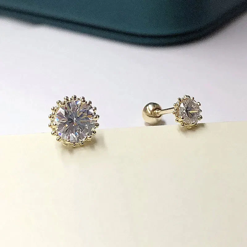 CROWN SOLITAIRE STUDS EARRING/NOSERING IN SOLID GOLD - Image 3