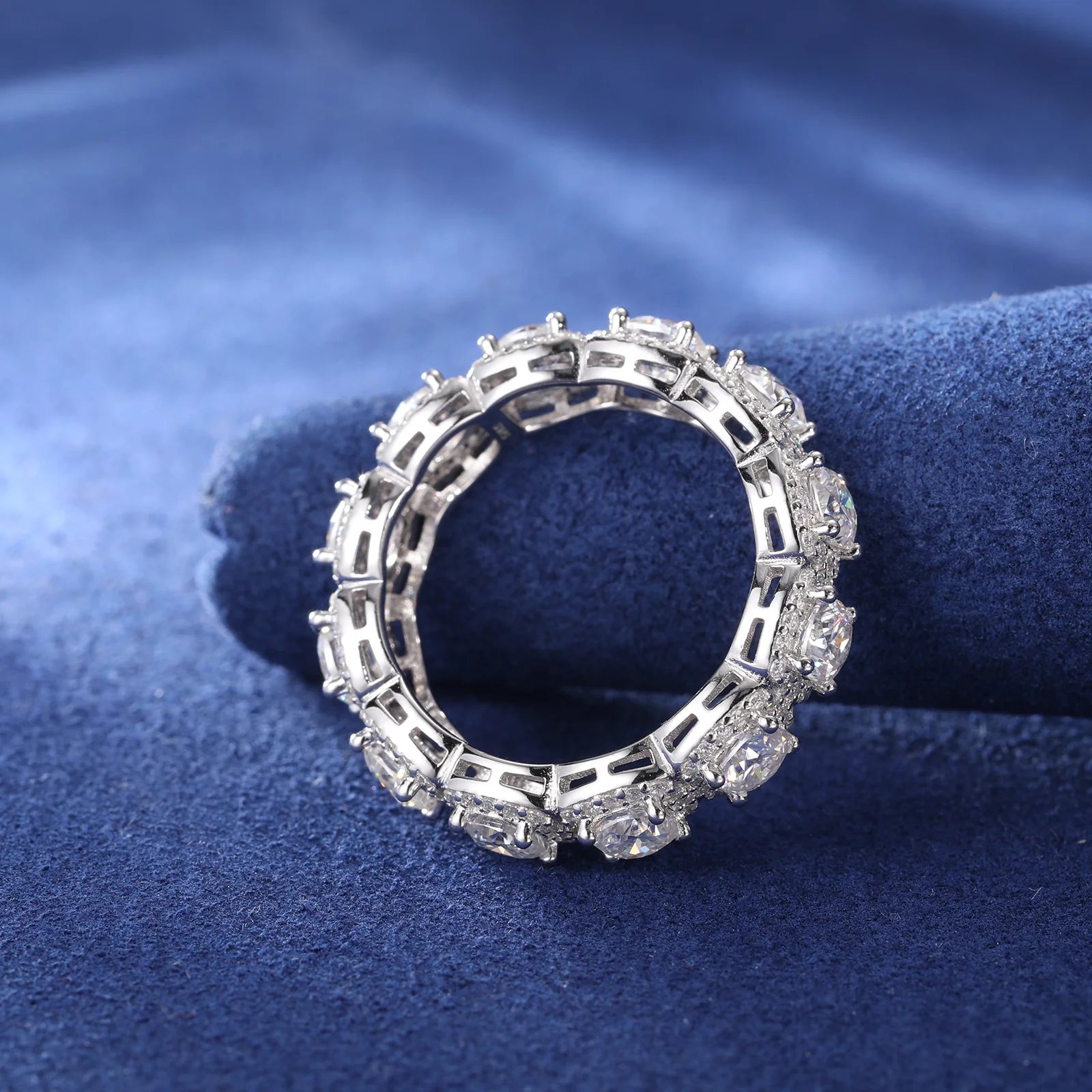 CUSHION CUT MOISSANITE DIAMOND HALO TENNIS ETERNITY RING IN STERLING SILVER - Image 4
