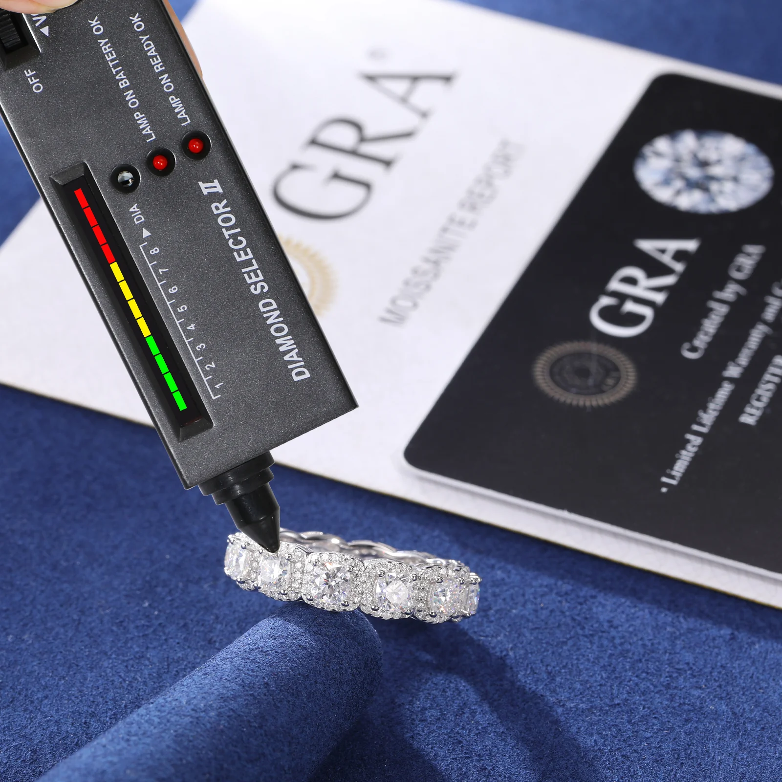 CUSHION CUT MOISSANITE DIAMOND HALO TENNIS ETERNITY RING IN STERLING SILVER - Image 5