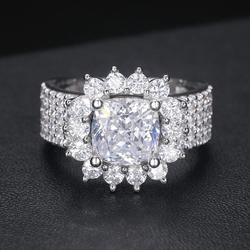 CUSHION CUT MOISSANITE FLOWER RING IN STERLING SILVER - Image 3