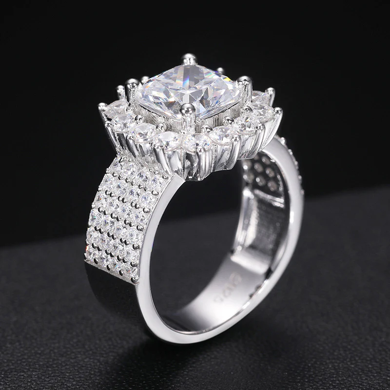 CUSHION CUT MOISSANITE FLOWER RING IN STERLING SILVER - Image 4