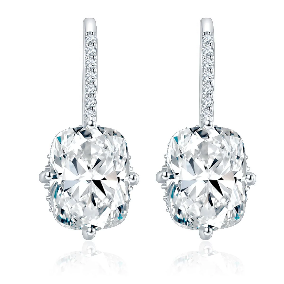 CUSHION CUT MOISSANITE DANGLE DROP EARRINGS IN STERLING SILVER - Image 3