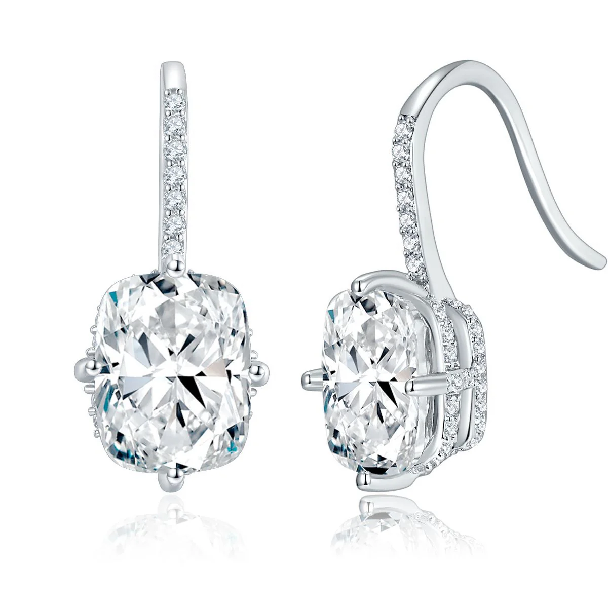 CUSHION CUT MOISSANITE DANGLE DROP EARRINGS IN STERLING SILVER - Image 4