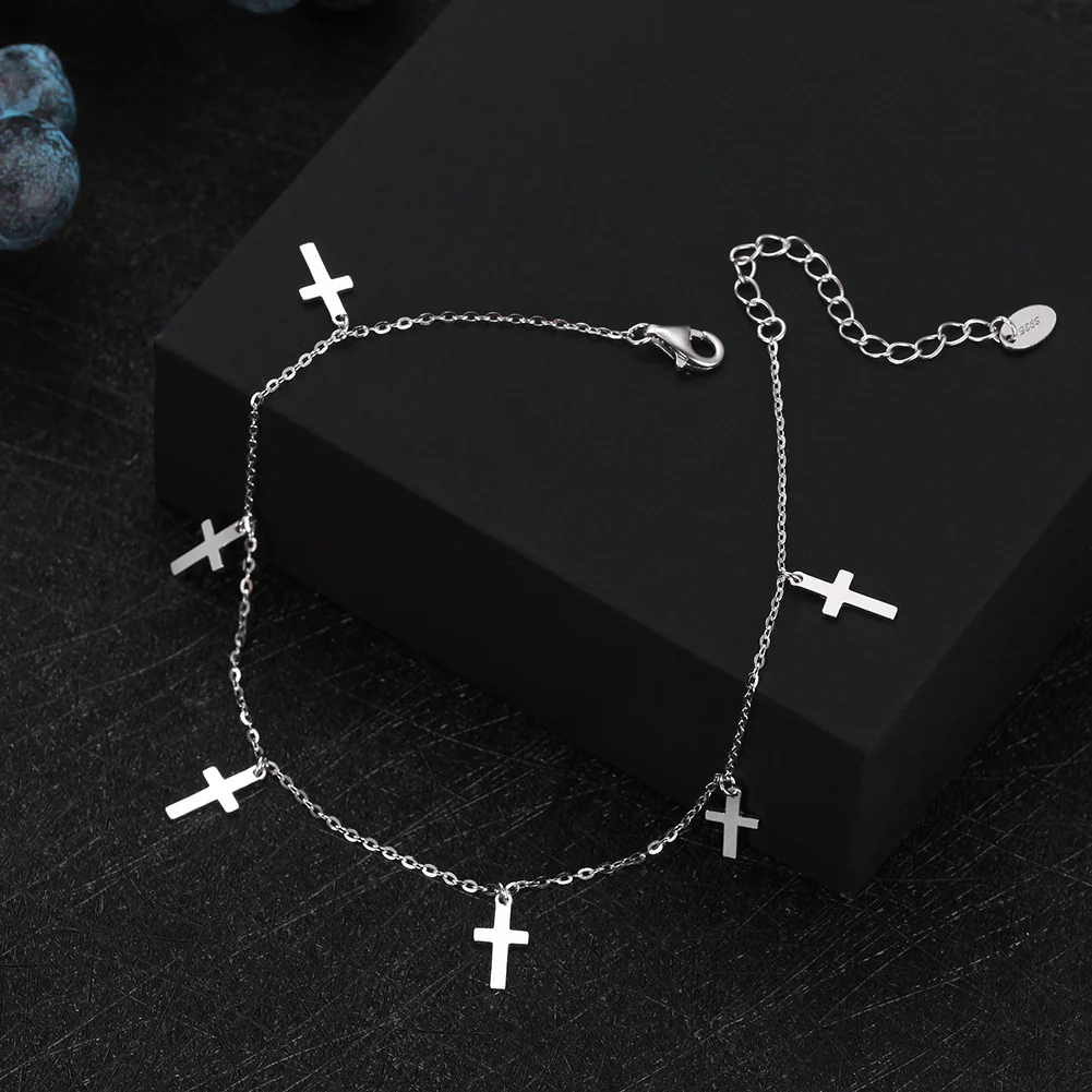 DAINTY CROSS CHARM ANKLET IN STERLING SILVER - Image 2