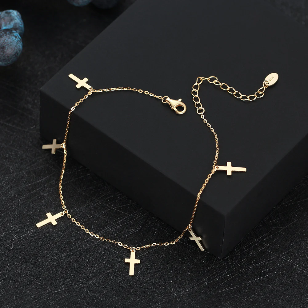 DAINTY CROSS CHARM ANKLET IN STERLING SILVER - Image 3