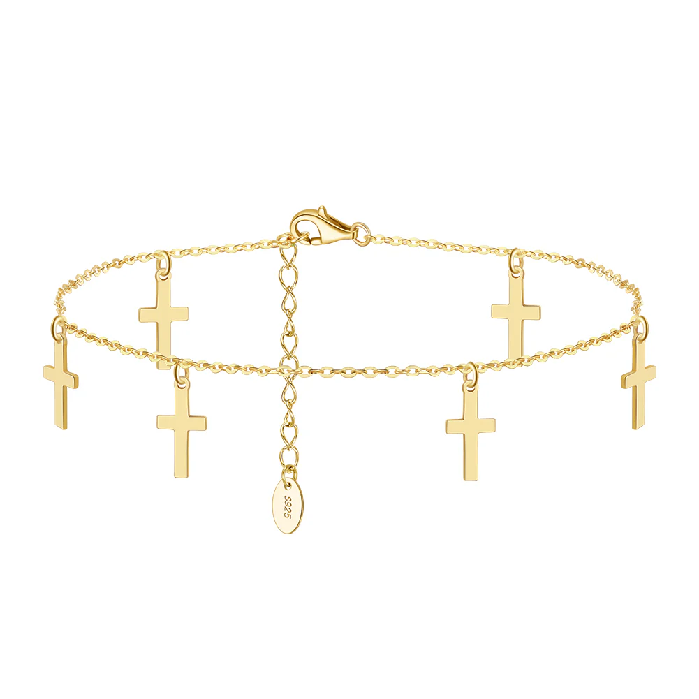 DAINTY CROSS CHARM ANKLET IN STERLING SILVER - Image 4