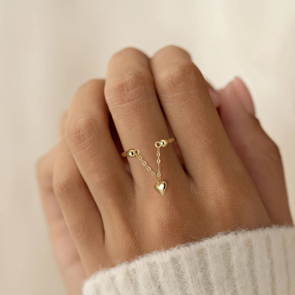 DAINTY HEART CHARM RING IN STERLING SILVER - Image 3