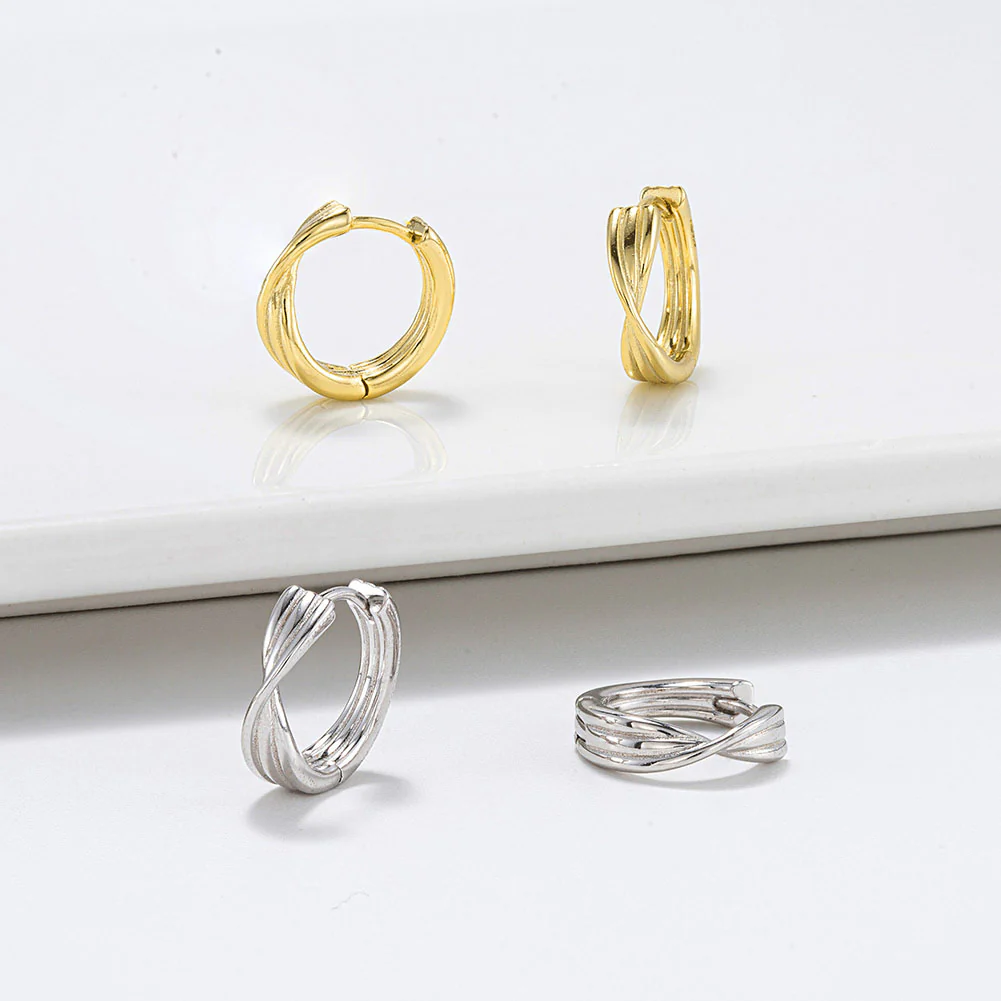 DOUBLE HOOP HUGGIE EARING IN STERLING SILVER - Image 3