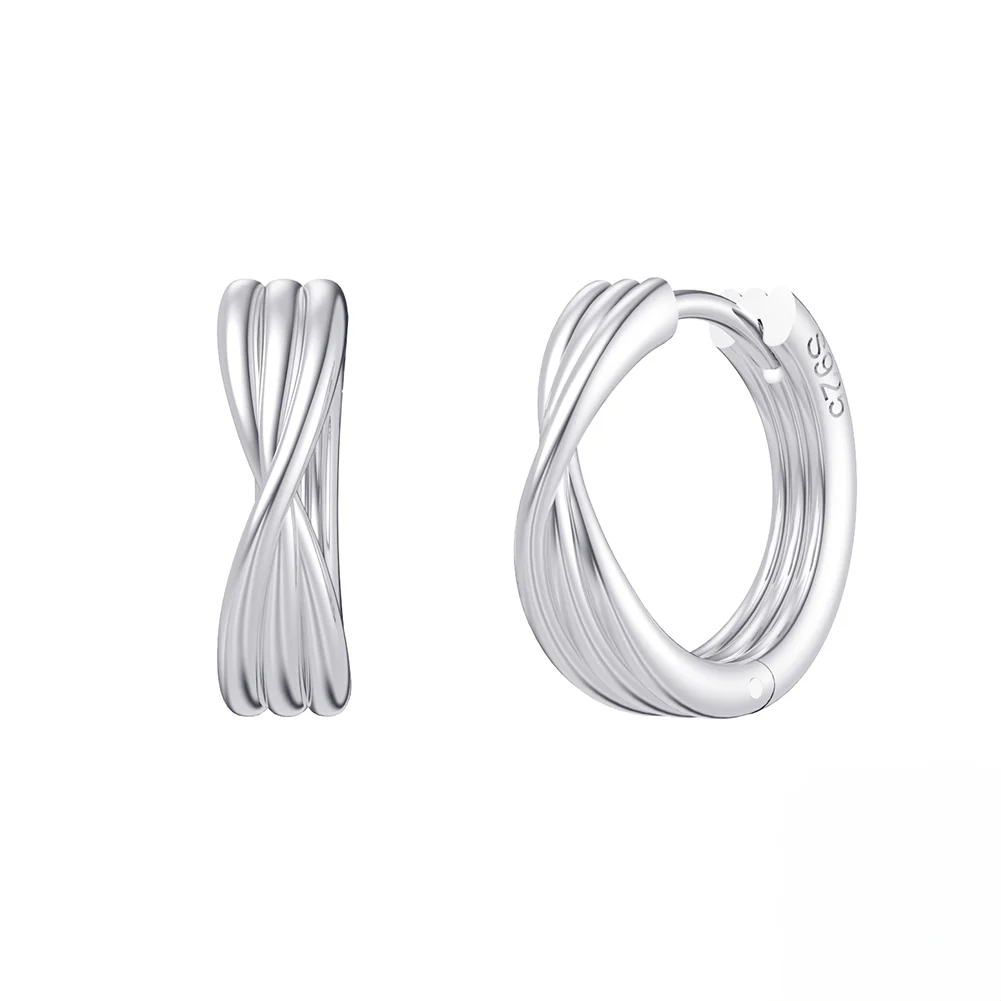 DOUBLE HOOP HUGGIE EARING IN STERLING SILVER - Image 5
