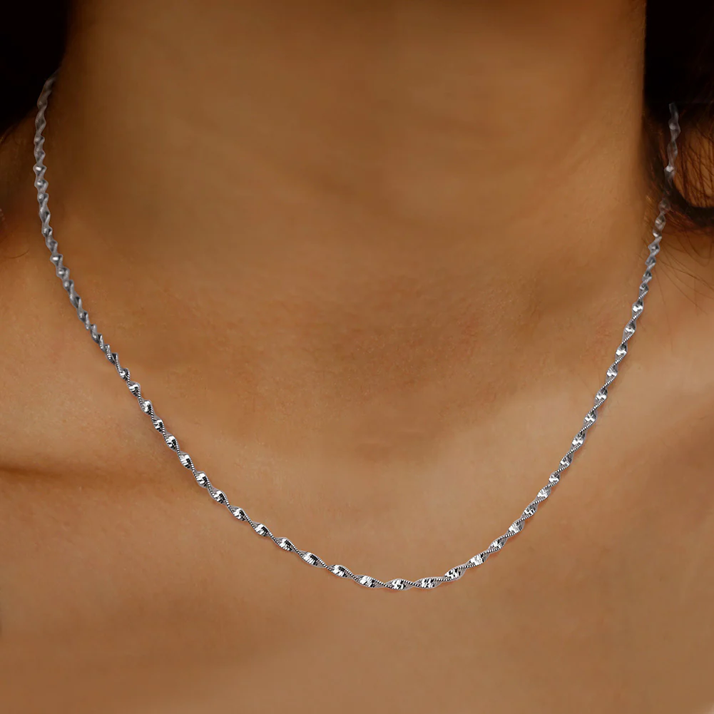 DOUBLE LAYER WATER WAVE CHAIN NECKLACE IN STERLING SILVER - Image 3