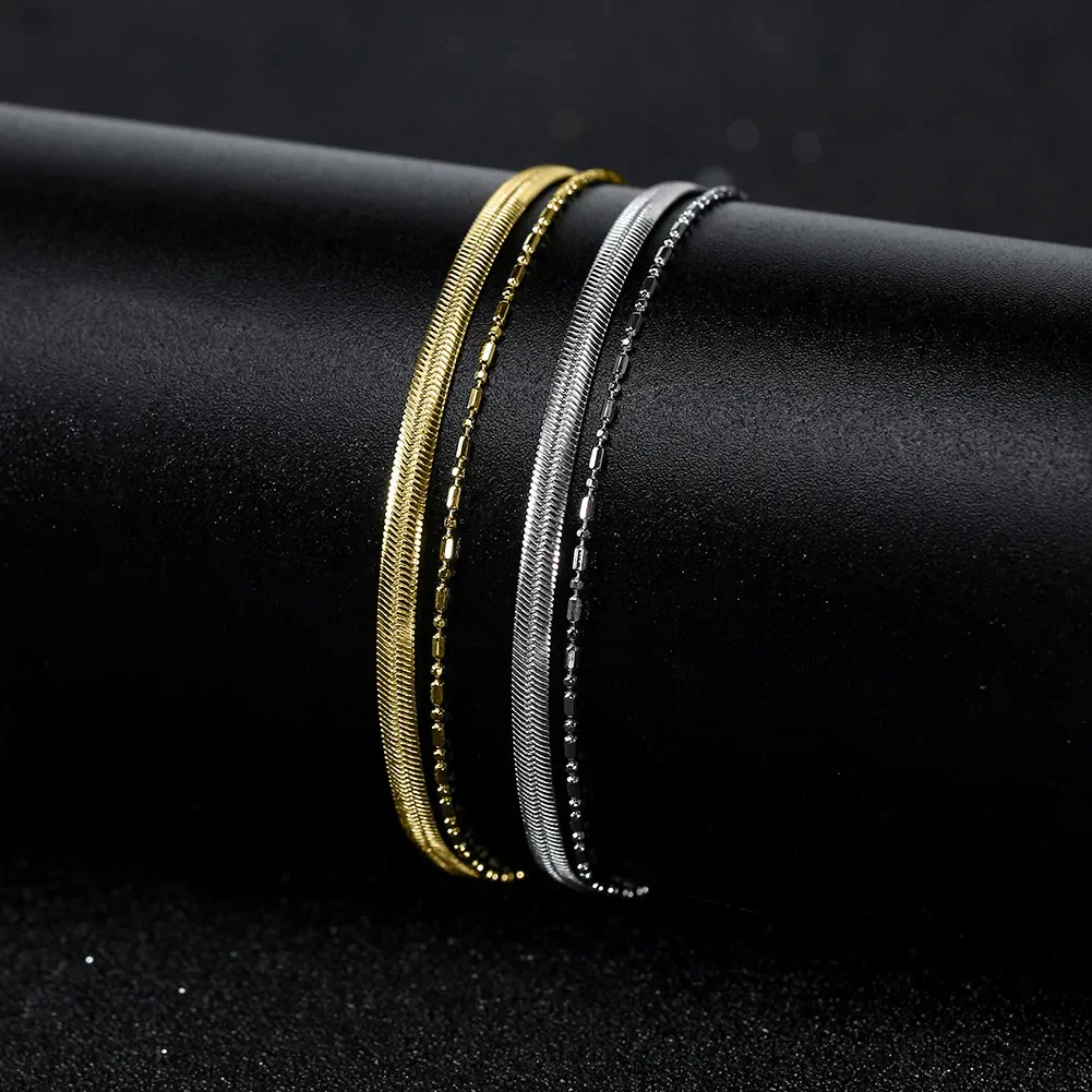 DOUBLE STACK SNAKE CHAIN BRACELET IN STERLING SILVER - Image 3