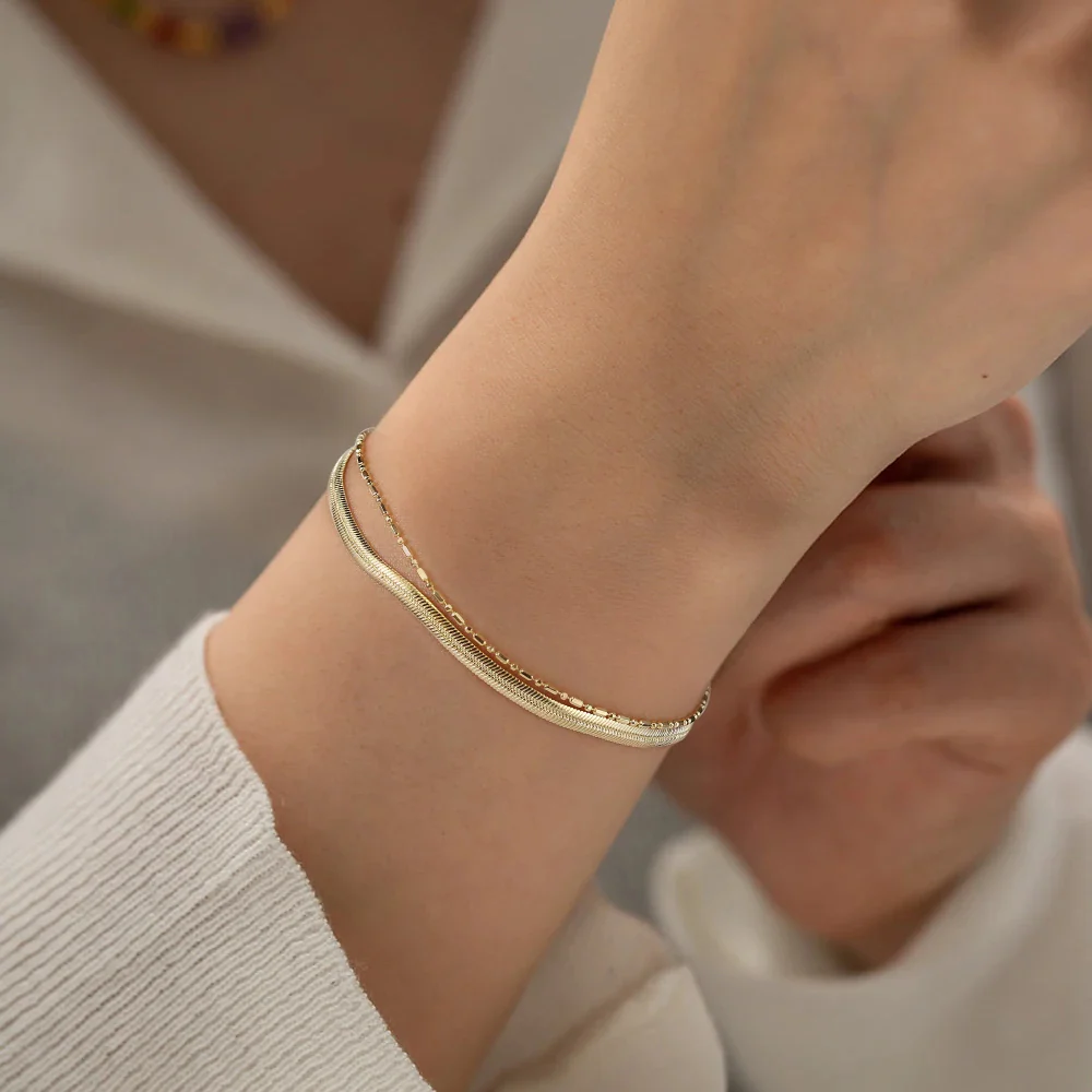 DOUBLE STACK SNAKE CHAIN BRACELET IN STERLING SILVER - Image 4